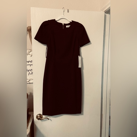CALVIN KLEIN DRESS W/Cap sleeves . Size 6 black/deep red NWT - Picture 1 of 6